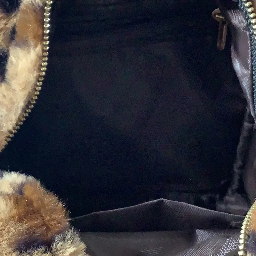 Faux Fur leopard animal print small backpack - fun playful - faux leather strap